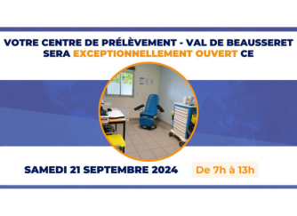 Ouverture exceptionnelle du Centre de prélèvement 21 septembre 2024